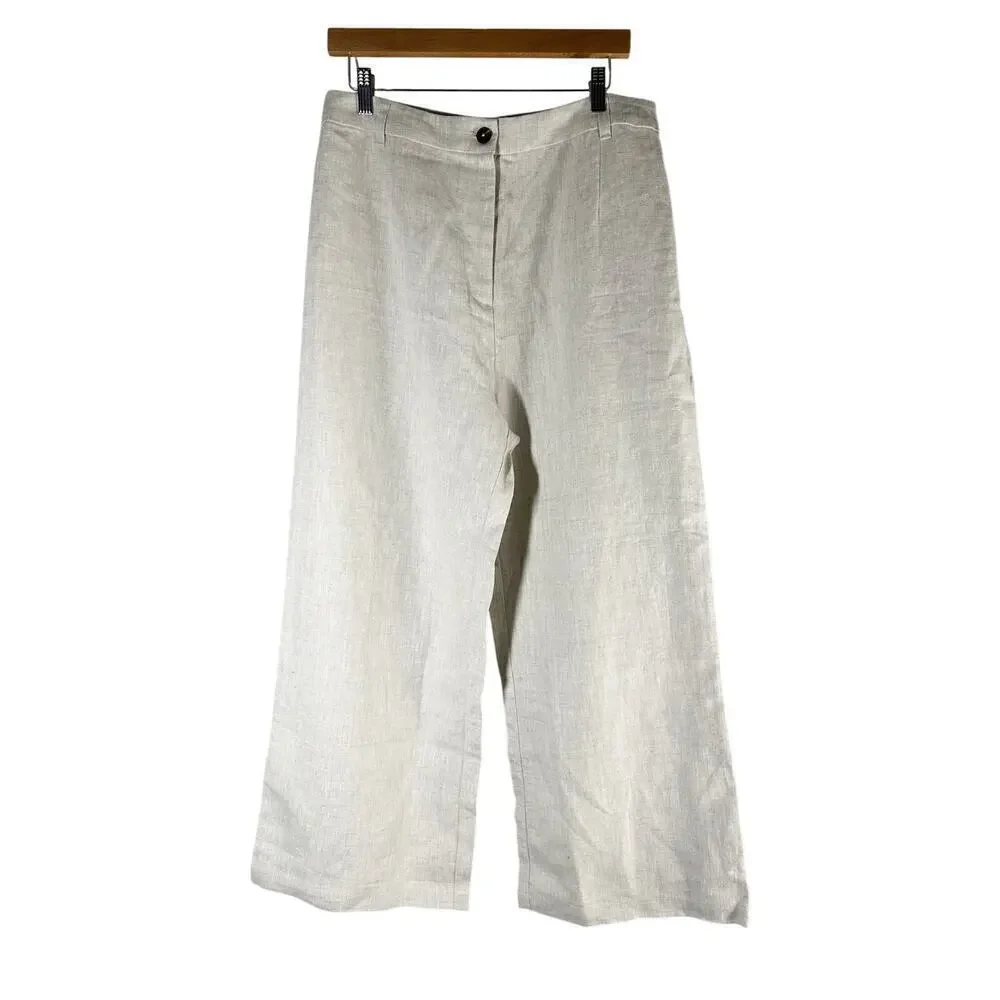 Reformation Tahiti Linen Pants Oatmeal Size 12 Cropped Neutral Minimalist